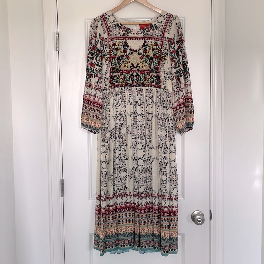 Anthropologie Bhanuni by Jyoti Floral Beaded Midi Dress